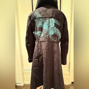 Kenzo black faux shearling coat  with hand painted eagle back